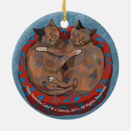 Two Tortoise Shell Cats double sided Ceramic Ornament