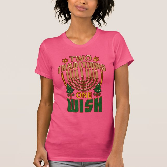 Two Traditions One Wish Hanukkah Graphic T-Shirt (Front)