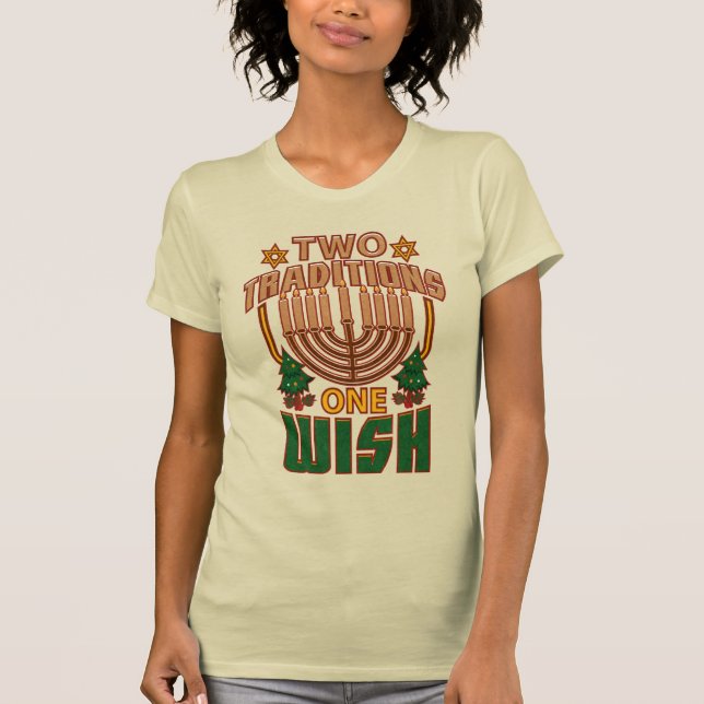 Two Traditions One Wish Happy Hanukkah Christmas T-Shirt (Front)