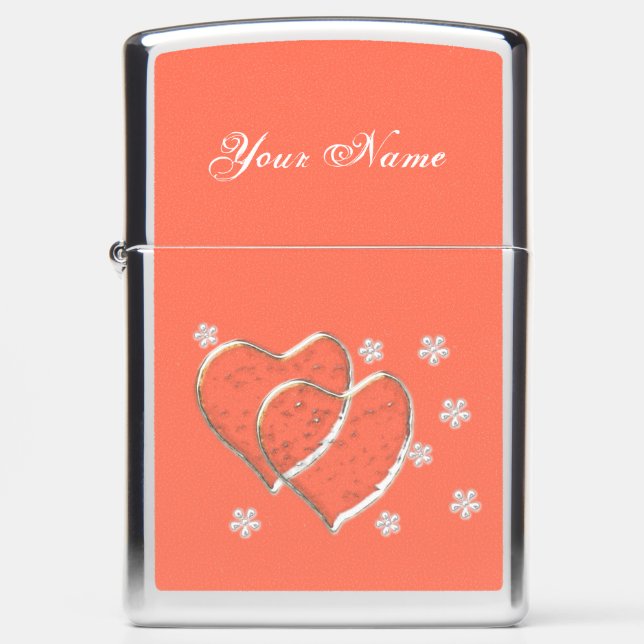 two transparent hearts,romantic wedding zippo lighter (Front)