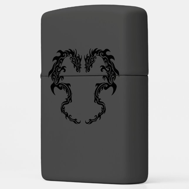 Two Tribal Dragons Black Zippo Lighter (Left)