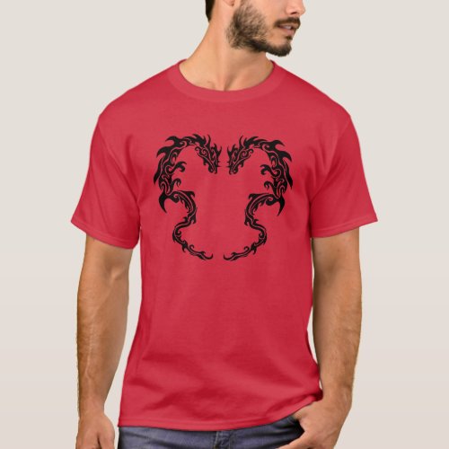 Two Tribal Dragons Red T_Shirt