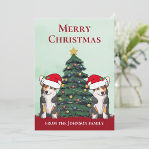 Two Tricolor Corgi Dogs Cute Custom Christmas Holiday Card