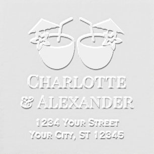 Two Tropical Drinks Couple Names Return Address Embosser