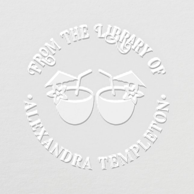 Two Tropical Drinks Round Library Book Name Embosser (Design)