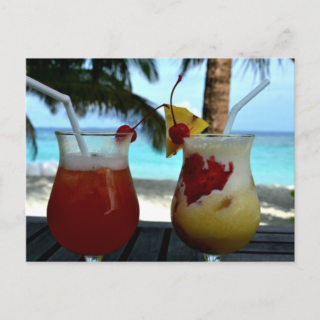 Two Tropical Fruit Drinks, Beach, Resort Postcard (Front)