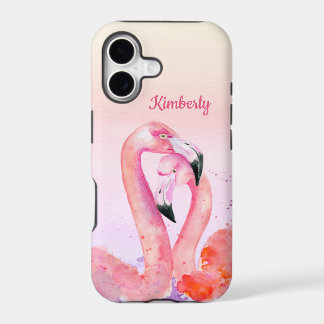 Two Tropical Watercolor Pink Flamingos iPhone 17 Case