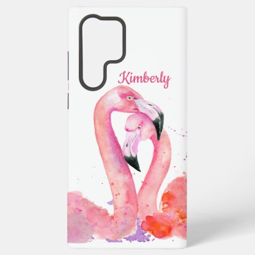Two Tropical Watercolor Pink Flamingos Samsung Galaxy S22 Ultra Case