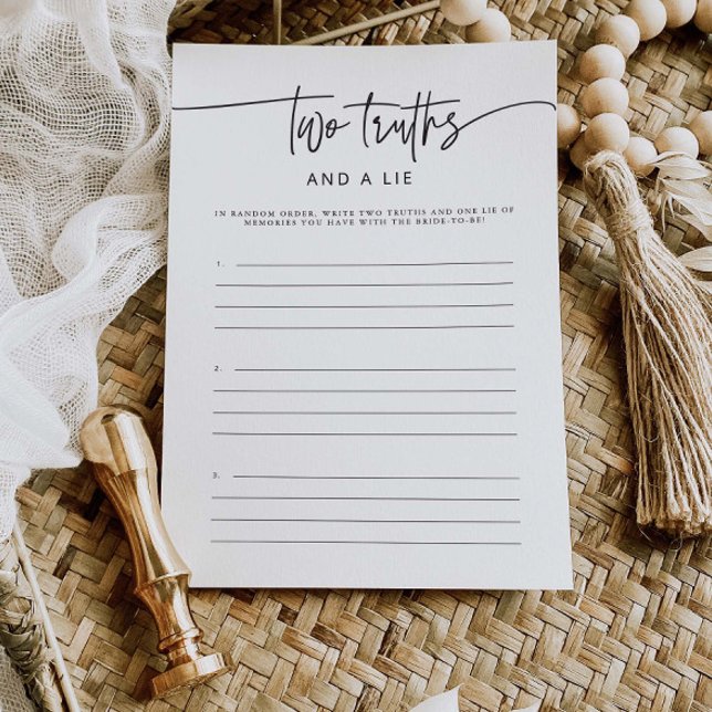 Two Truth & A Lie Bridal Shower Activity Game Card (Creator Uploaded)