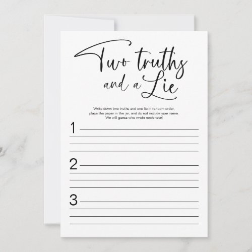 Two Truths And A Lie Bridal Shower Game Invitation