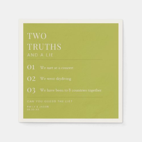 Two Truths and a Lie Fun Fact Wedding Chartreuse Napkins