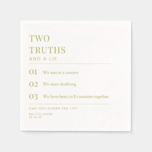 Two Truths and a Lie Fun Fact Wedding Cocktail Napkins