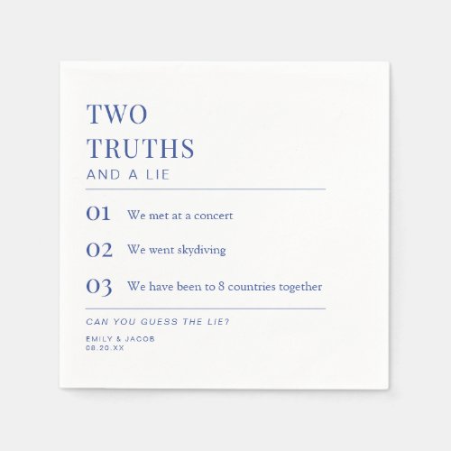 Two Truths and a Lie Fun Fact Wedding Cocktail Napkins