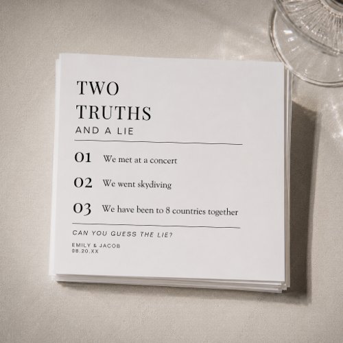 Two Truths and a Lie Fun Fact Wedding Cocktail Napkins