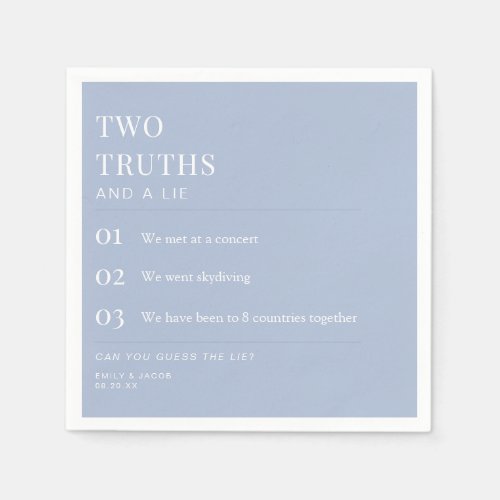 Two Truths and a Lie Fun Fact Wedding Cocktail Napkins