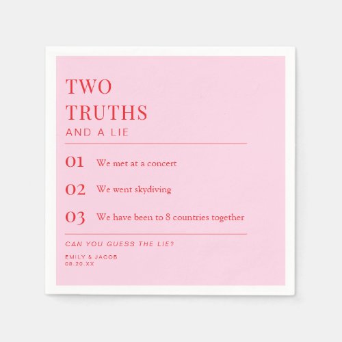 Two Truths and a Lie Fun Fact Wedding Red &amp; Pink Napkins