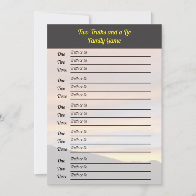 Two Truths and a Lie Game | Family Reunion Sunset  Invitation (Front)