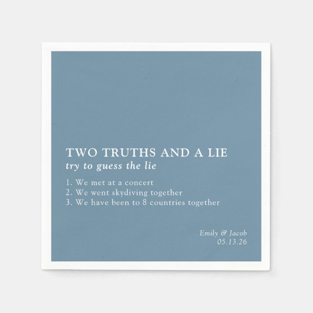 Two Truths and a Lie Minimalist Fun Fact Wedding  Napkins (Front)
