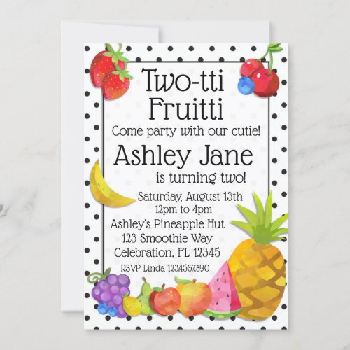 Two_tti Fruitti Tropical Fruit 2nd Birthday Invitation