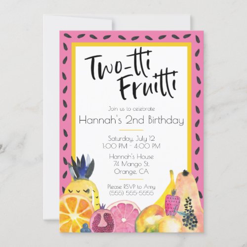 Two_tti Fruitti Tropical fruit themed 2nd Birthday Invitation