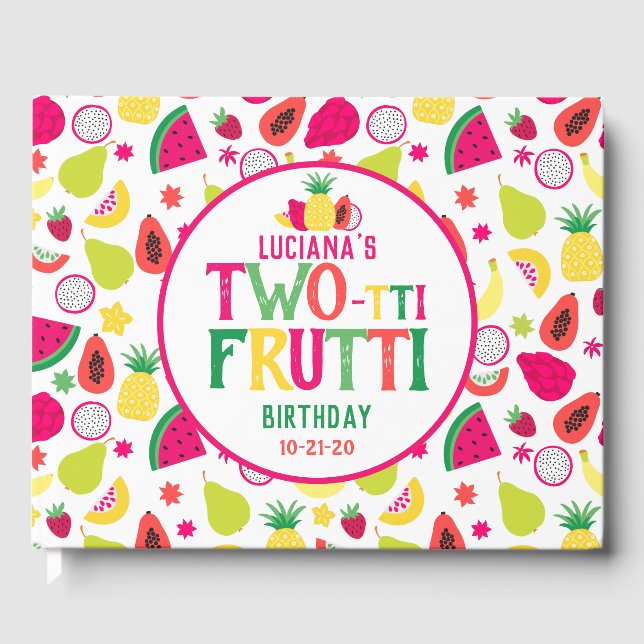 Two-tti Fruity 2nd Birthday Tutti Frutti Tropical Guest Book (Front)