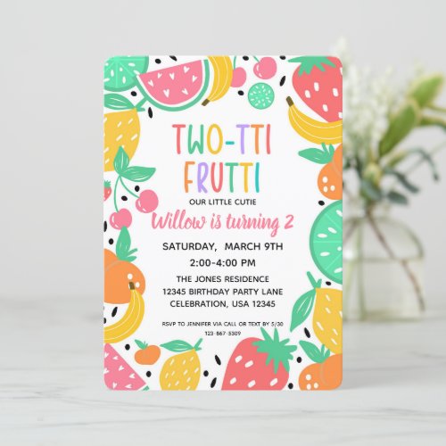 Two_tti Fruity Girls 2nd Birthday  Invitation