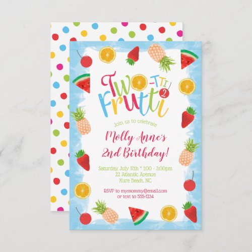 Two_tti Frutti 2nd Birthday Cute Fruits Invitation