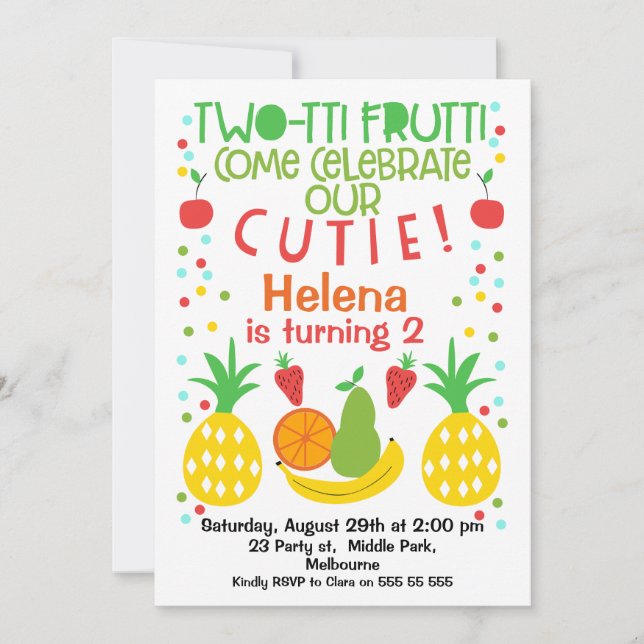Two-tti Frutti 2nd Birthday Invitation (Front)