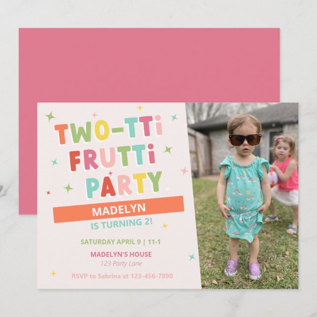 Two-tti Frutti 2nd Birthday Invitation for Girl (Front/Back)