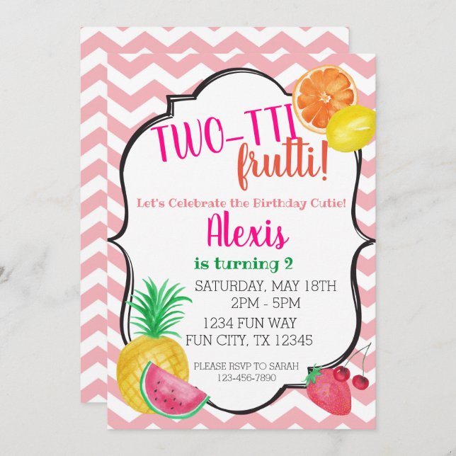 Two-tti Frutti 2nd Birthday Party Invitation (Front/Back)