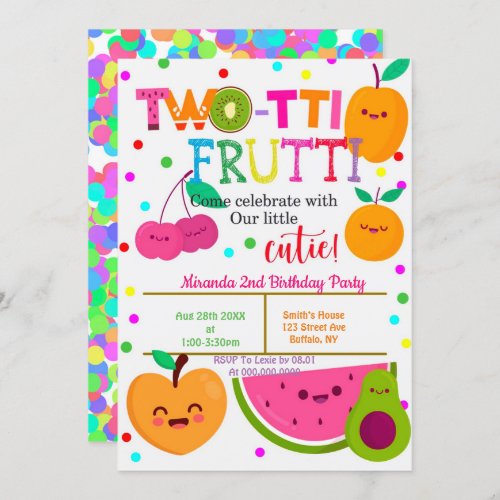 Two_tti Frutti  2nd Girl Birthday Party Invites