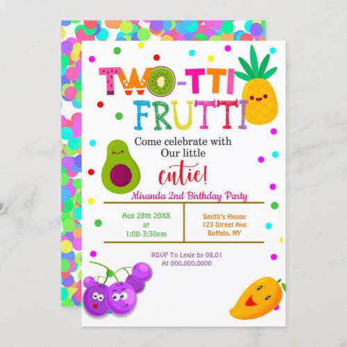 Two_tti Frutti  2nd Girl Birthday Party Invites