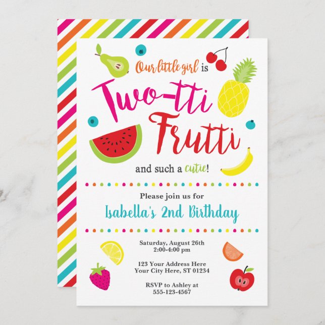 Two-tti Frutti Birthday Invitation | 2nd Birthday (Front/Back)