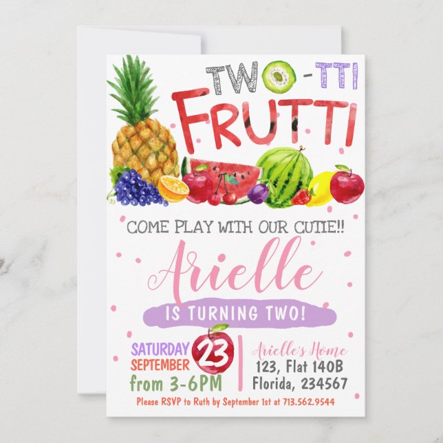 Two-Tti Frutti Birthday Party Invitation (Front)