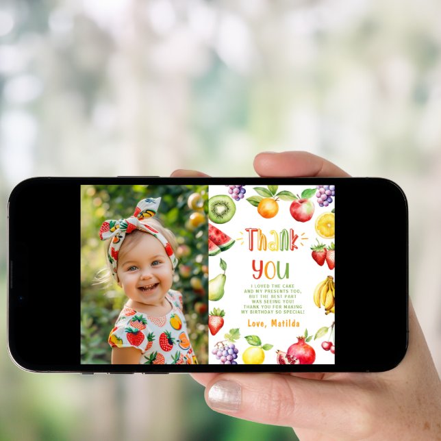 Two-tti frutti birthday photo thank you card (Front Digital)