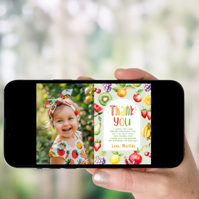 Two-tti frutti birthday photo thank you card (Front Digital)