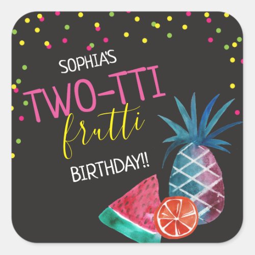 Two_tti Frutti Colorful 2nd Birthday Party Square Sticker