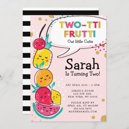 Two_tti Frutti Cute Fruit Characters Birthday Invitation