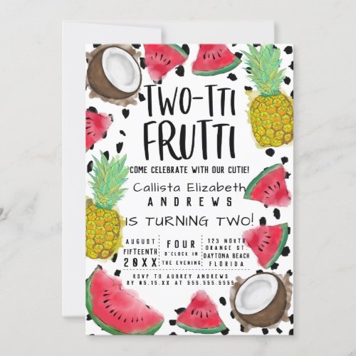 Two_tti Frutti Cute Fruit Watercolor 2nd Birthday Invitation