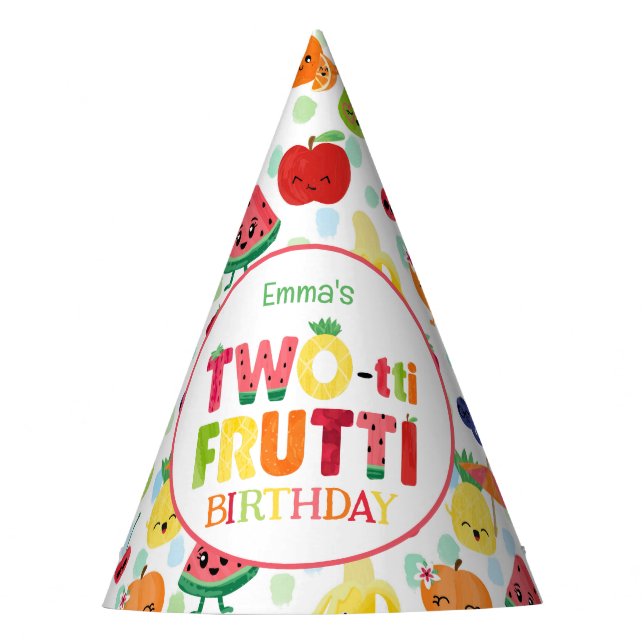 Two-tti Frutti Cutie Fruit 2nd Birthday Party Hat (Front)
