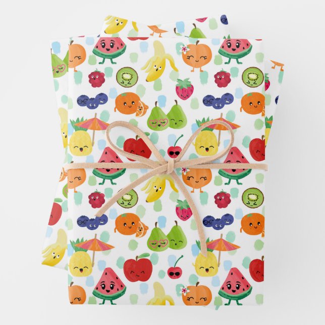 Two-tti Frutti Cutie Fruit 2nd Birthday Party Wrapping Paper Sheets (In situ)