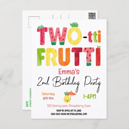 TWO_tti Frutti Cuties 2nd Birthday Tropical Fruit Postcard