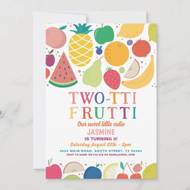 Two-tti Frutti Fruit Birthday Party 2nd Tutti  Invitation (Front)