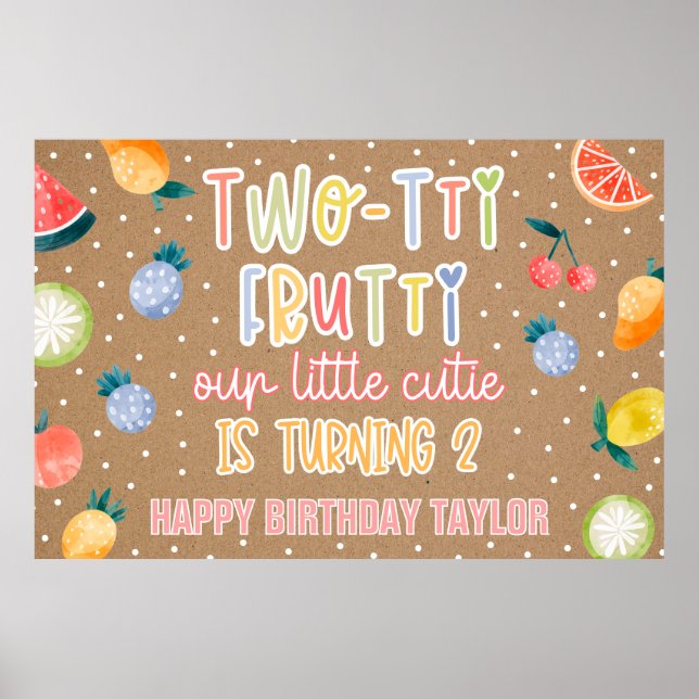 Two-tti Frutti Fruit Second Birthday Kraft Paper Poster (Front)