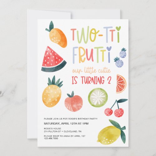Two_tti Frutti Fruit Second Birthday Party Invitation