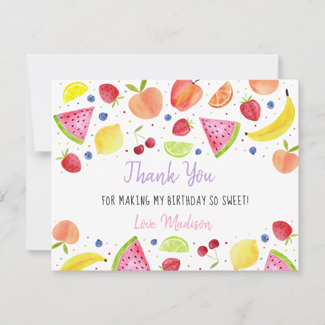 Two-tti Frutti Fruit Second Birthday Thank You Card (Front)