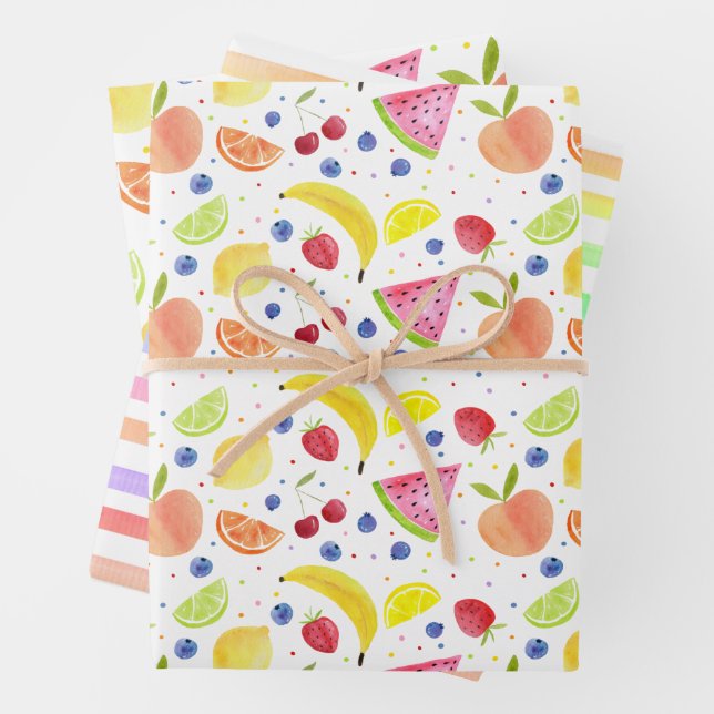 Two-tti Frutti Fruit Second Birthday Wrapping Paper Sheets (In situ)