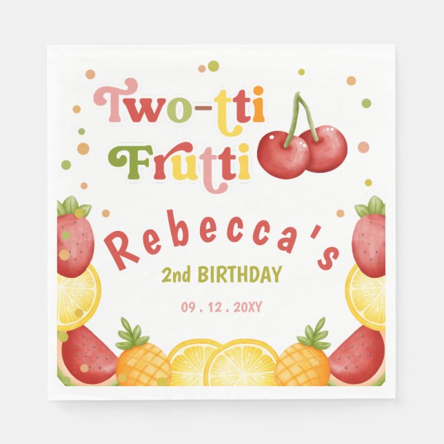 Two-tti Frutti Fruity Fun Second Birthday Party Napkins (Front)