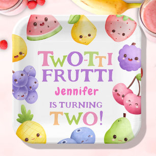 Two-tti Frutti! Girl Pink Cutie Fruit 2nd Birthday Paper Plates
