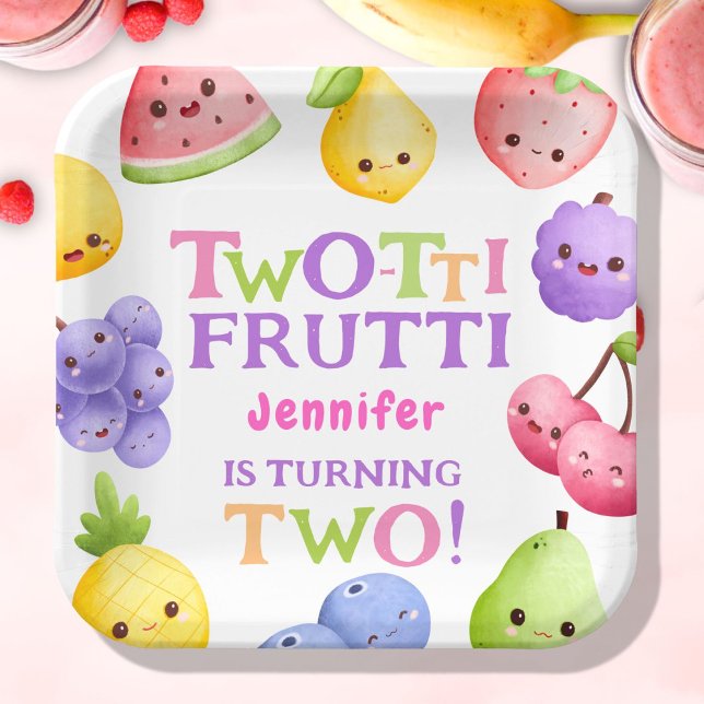 Two-tti Frutti! Girl Pink Cutie Fruit 2nd Birthday Paper Plates (Creator Uploaded)